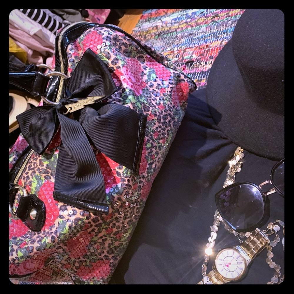 Betsey Johnson Rose and Leopard Sequin Purse